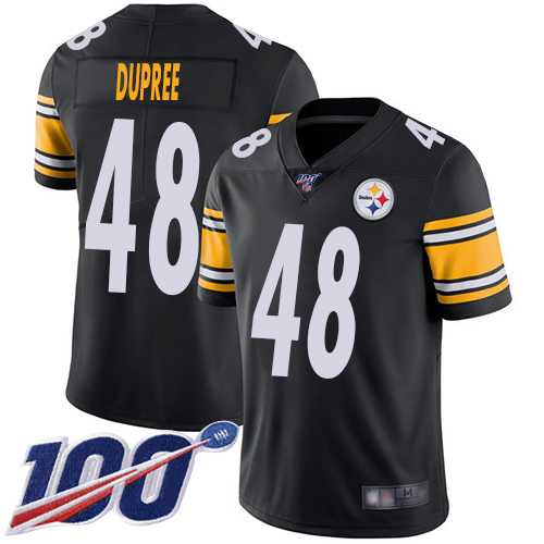 Youth Pittsburgh Steelers Football 48 Limited Black Bud Dupree Home 100th Season Vapor Untouchable Nike NFL Jersey
